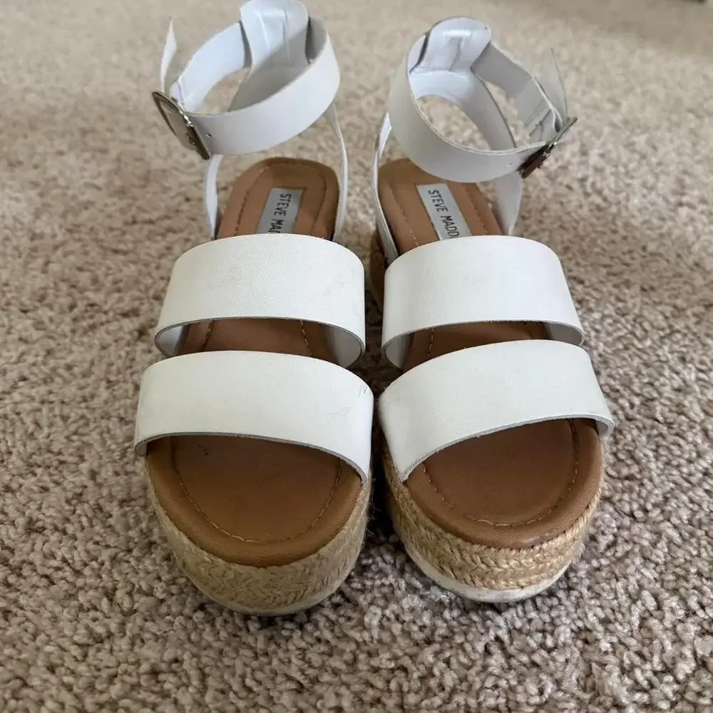 White strappy platform heels